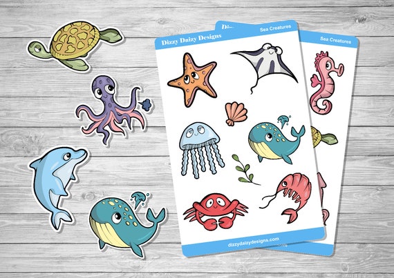 16 Sea Creature Stickers Ocean Stickers Dolphins Underwater - Etsy