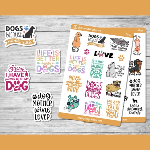 30 Cute Dog Stickers, Planner Stickers, Laptop Stickers, Phone Stickers, Scrapbook Stickers, Journal Stickers, Funny Dog Stickers, Dog Lover