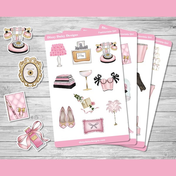 42 Fashionista Girl Stickers, Glamour Girl Stickers, French Fashion, Planner Stickers, Laptop Stickers, Phone Stickers, Scrapbook Stickers