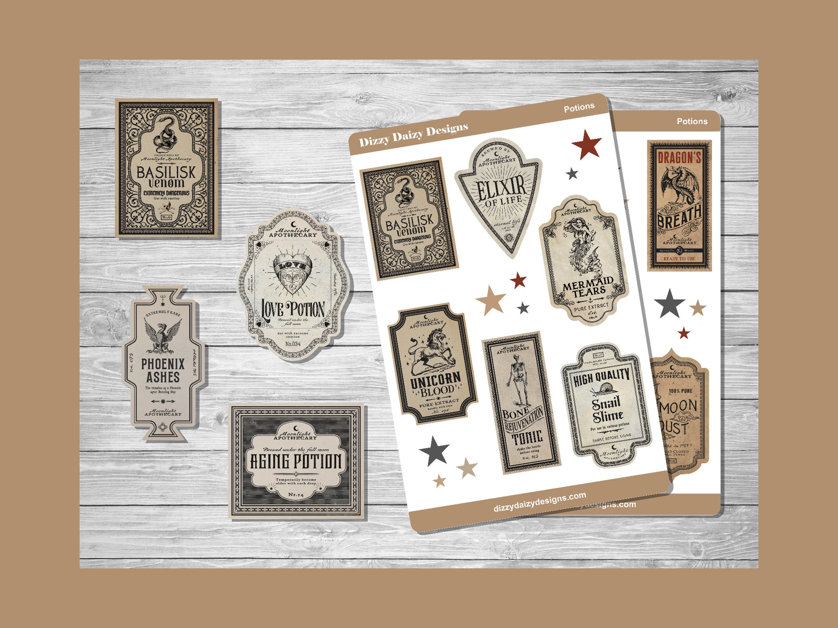 12 Potion Stickers, Apothecary Labels, Halloween Stickers, Witchcraft ...