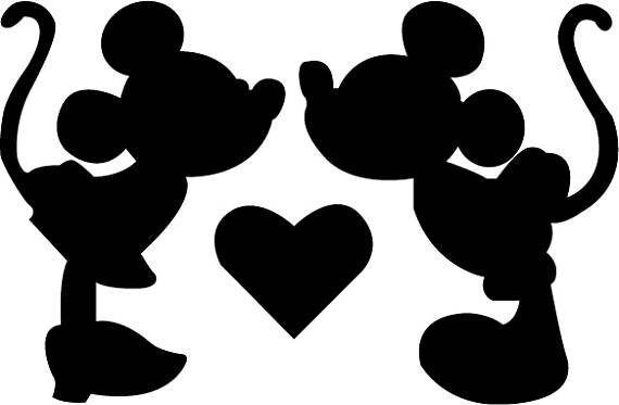 Download Mickey and Minnie kissing silhouette | Etsy