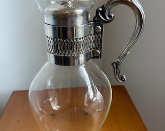 Vintage Corning Silver Plated Glass Coffee Tea Carafe.