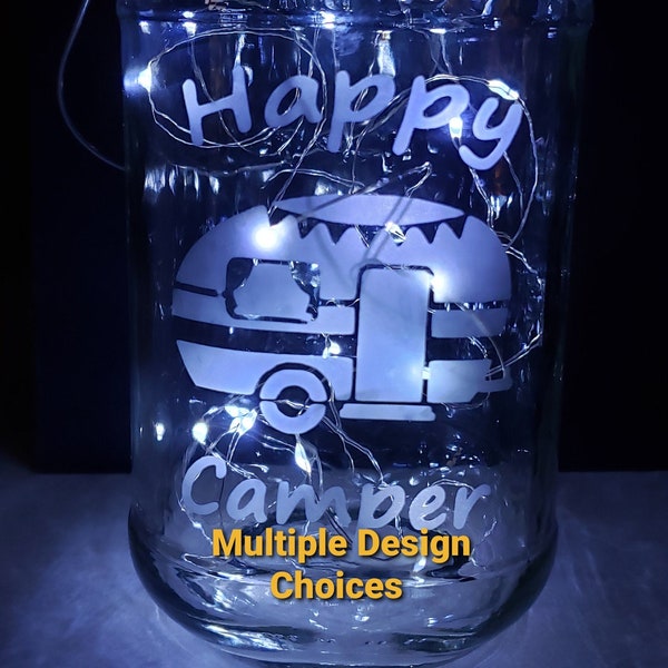 Etched Mason Jar, Mason Jar, Solar Light, Etched Glass, Outdoor Lighting, Outdoor, Decoration, Gift for Camper, Gift for Her, Gift for Him