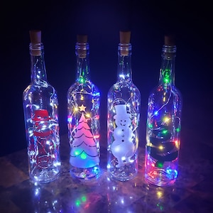 Lighted Holiday Bottle, Lighted Bottle, Lighted Wine Bottle, Gift for Her, Wine Bottle Light, Christmas Gift, Gift, Christmas Wine Bottle