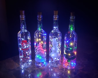 Lighted Holiday Bottle, Lighted Bottle, Lighted Wine Bottle, Gift for Her, Wine Bottle Light, Christmas Gift, Gift, Christmas Wine Bottle