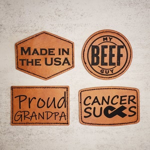 Custom Leatherette Patches for Hats, Clothing & Bags, Logo, Text