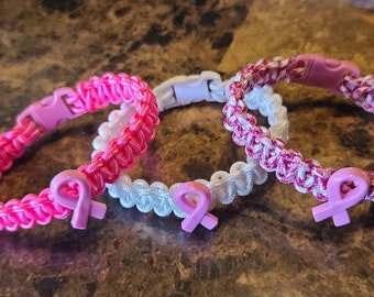 Pink Ribbon Paracord Breast Cancer Awareness Bracelet