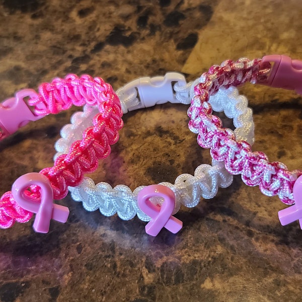 Pink Ribbon Paracord Breast Cancer Awareness Bracelet