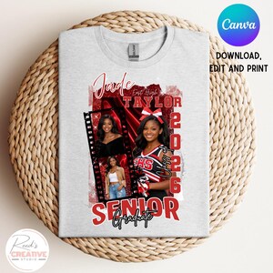 May include: A light gray Gildan t-shirt featuring a senior graduation design. The design includes the name "Jade Taylor", the year "2026", and the words "Senior Graduate" in red. The shirt also has a Canva logo.
