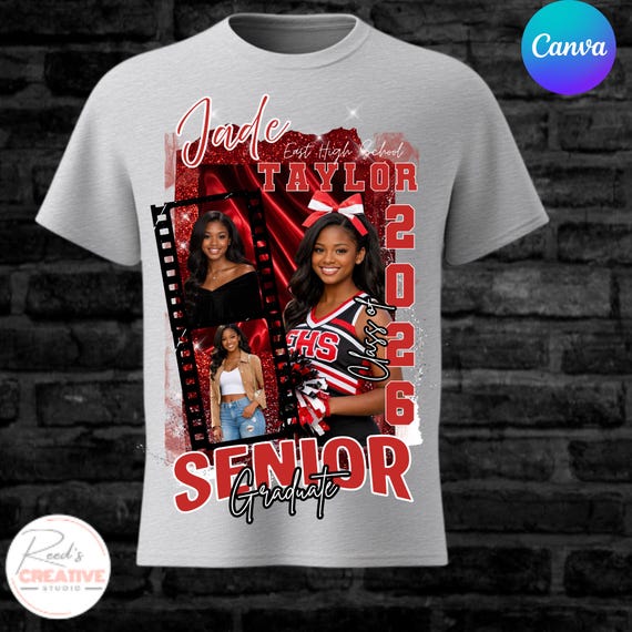 Red Senior 2026  Shirt | Custom Senior Night Shirt | Cheerleader Graduation Shirt | High School Senior Shirt| Personalized Senior Tee| Canva