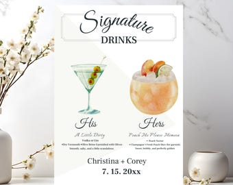 Custom Signature Drinks Sign: Editable Cocktail Menu (Digital Download)