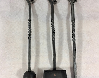 Blacksmith Made, Arts and Crafts Inspired, Shepherds Crook, Fire Side Companion Set, Modern Rustic