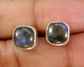 Natural Labradorite 8 MM Cushion Gemstone Earring, 925 Sterling Silver, November Birthstone, Women Earring, Gift For Friend