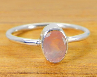 Natural Rose Quartz Ring-925 Sterling Silver Jewelry-Birthstone Ring-Handmade Gemstone Ring-Rose Quartz Jewelry,Silver Gift For Her