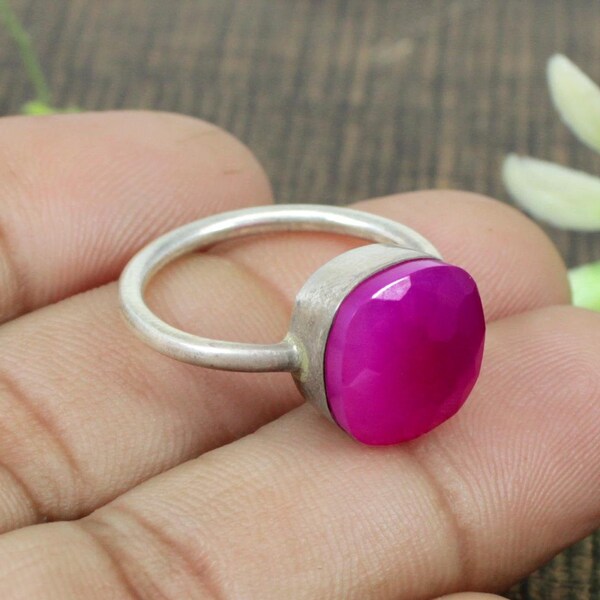 Statement Ring, Fuchsia Ring, Chalcedony Ring, 925 Sterling Silver Ring, Stone Ring, Bridesmaid Ring, Promise Ring, Gift for Her