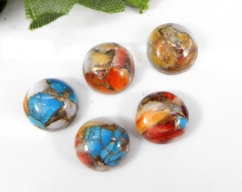 Mohave Copper Oyster Turquoise 10x10mm Round Shape Flat Back Loose Gemstone Cabochon 5pcs