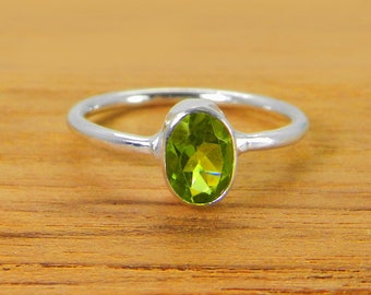 Green Peridot Ring - Natural Green Gemstone Ring - 925 Sterling Silver Gemstone Ring - August Birthstone Ring - Stackable Ring