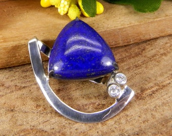 Natural Lapis Trillion Gemstone 925 Sterling Silver Pendant Jewelry