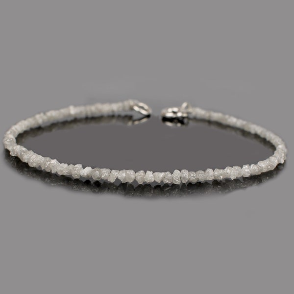White Diamond Raw Diamond Bracelet 2-3 MM Beads, 925 Silver Bracelet Spring Ring Silver Clasp, Beaded Bracelet Handcrafted Beads Jewelry