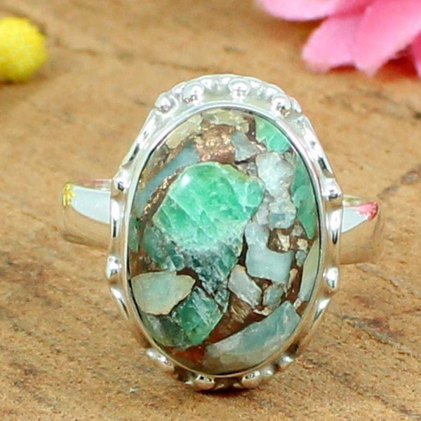 Mohave Kupfer Amazonit Edelsteinring, 925 Sterlingsilber Ring, Geburtsstein Ring, verstellbarer Ring, Designer Ring für Frauen, Geschenk für sie