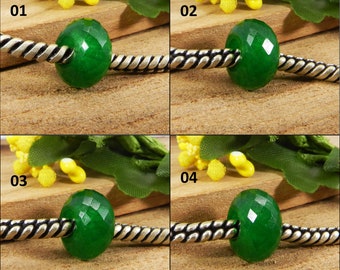 Green Jade (Lab Created) Faceted 14x8x5.5mm Big Hole Rondelle Beads