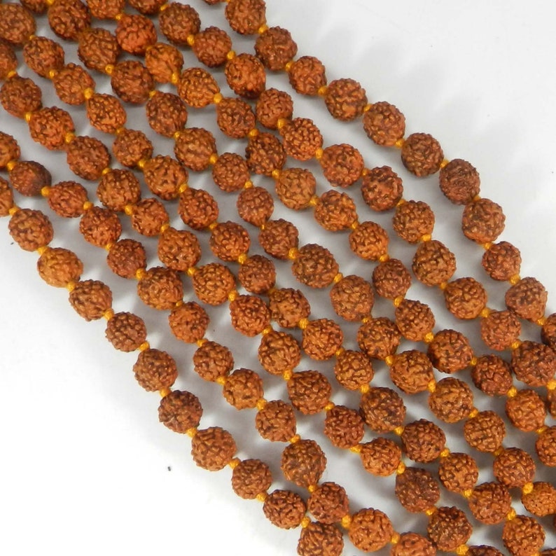 Mala Hand Knotted Size 8mm 41 Inch Meditation Yoga Mala 5 Mukhi Rudraksha Mala Buddha Prayer Nepali Rudraksha Japa Seed Beads Strand