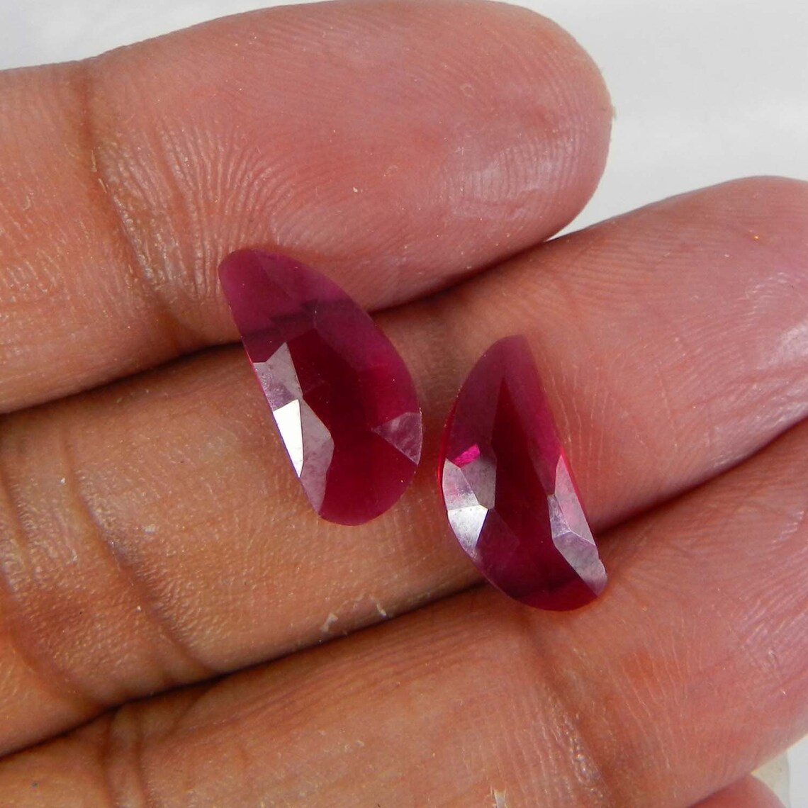 Faceted Glass Filled Ruby Pair 15x8mm Fancy Shape Flat Back Etsy UK