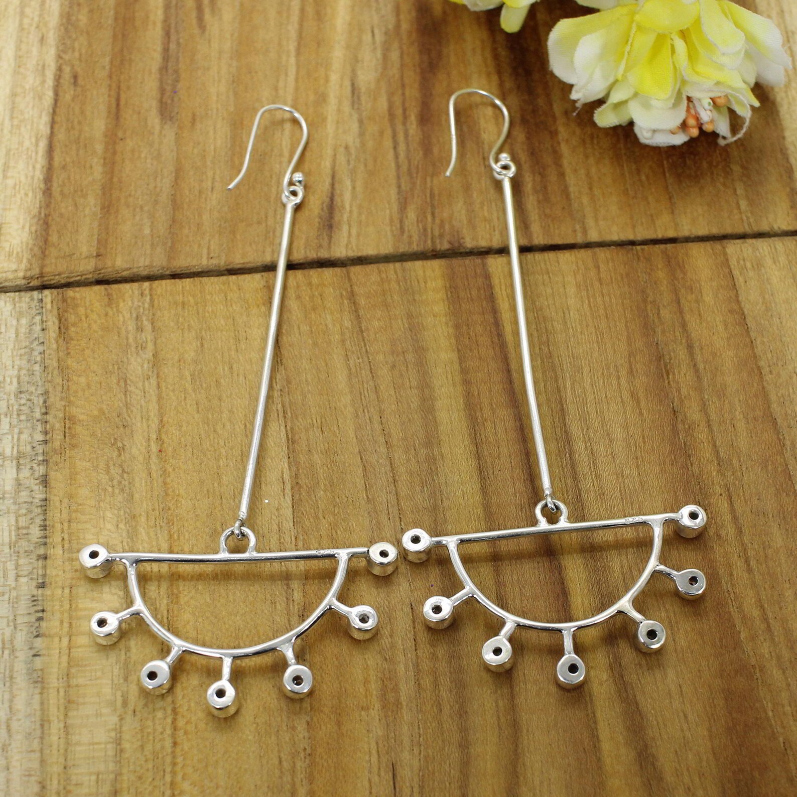 Long Cubic Zirconia Earrings Half Moon Earrings Sterling Etsy