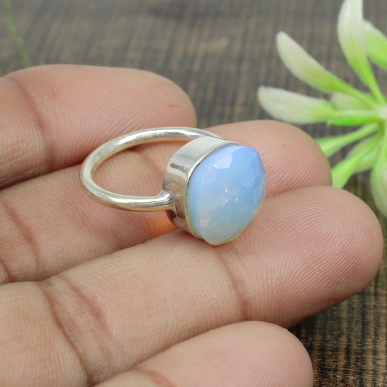 Solid Ring Statement Ring Stone Ring 925 Silver Ring 925 Sterling Silver Ring Opalite Hydro Ring Quartz Ring Silver Jewelry