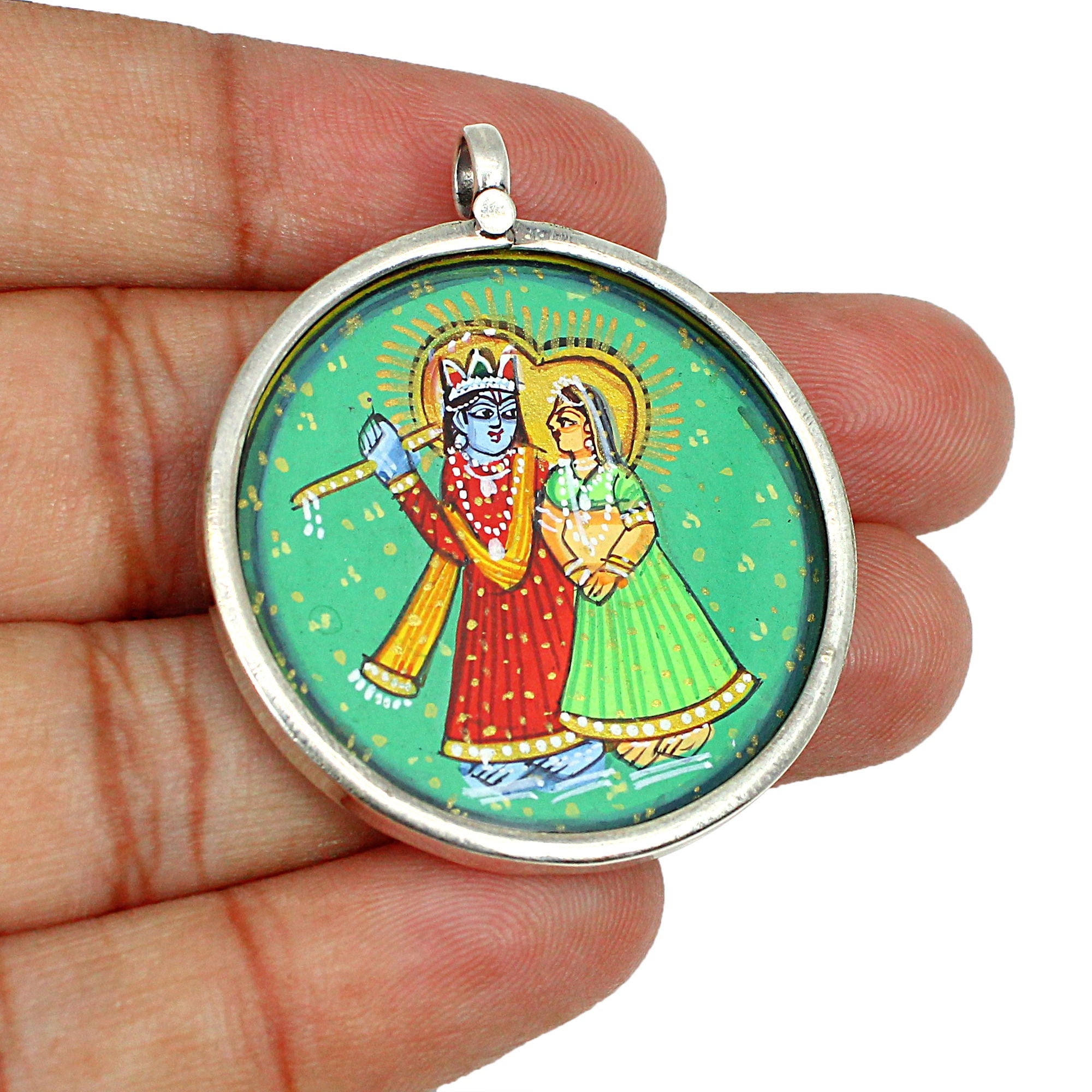 Radha Krishna Pendant925 Sterling Silvertemple Jewelryhand Etsy UK
