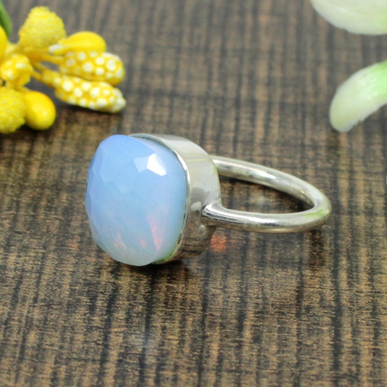 Solid Ring Statement Ring Stone Ring 925 Silver Ring 925 Sterling Silver Ring Opalite Hydro Ring Quartz Ring Silver Jewelry