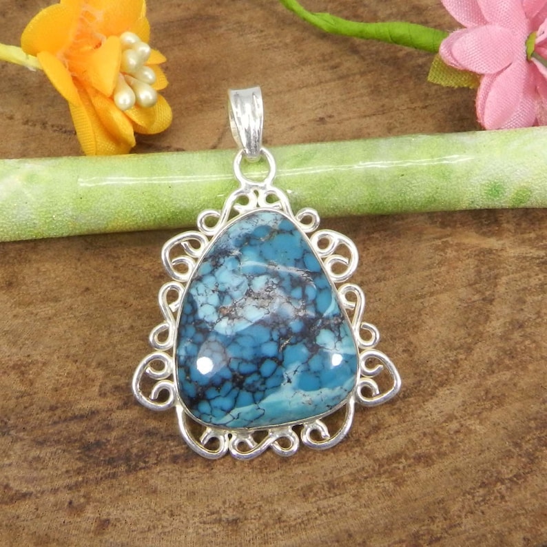 Natural Turquoise Fancy 925 Sterling Silver Gemstone Pendant Jewelry