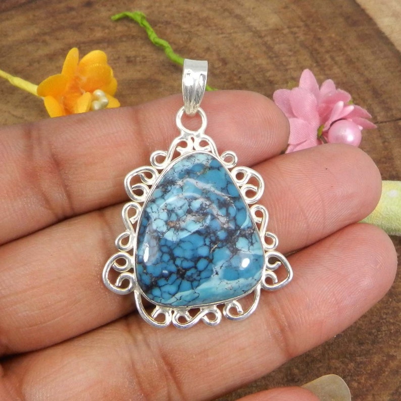 Natural Turquoise Fancy 925 Sterling Silver Gemstone Pendant Jewelry