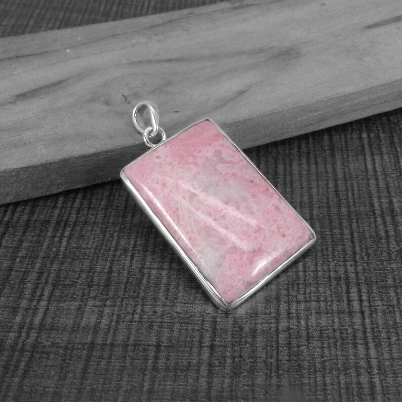 Natural Pink Rhodochrosite Gemstone Cabochon 925 Sterling Silver Bezel Pendant Jewelry
