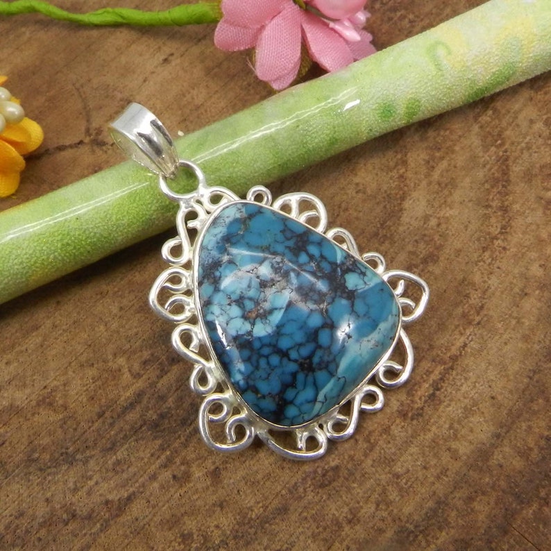 Natural Turquoise Fancy 925 Sterling Silver Gemstone Pendant Jewelry