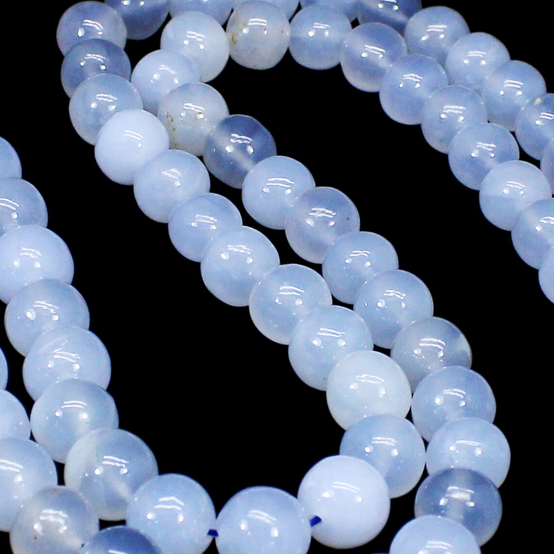 17 INCH Natural Blue Chalcedony Round Smooth Beads Strand For | Etsy