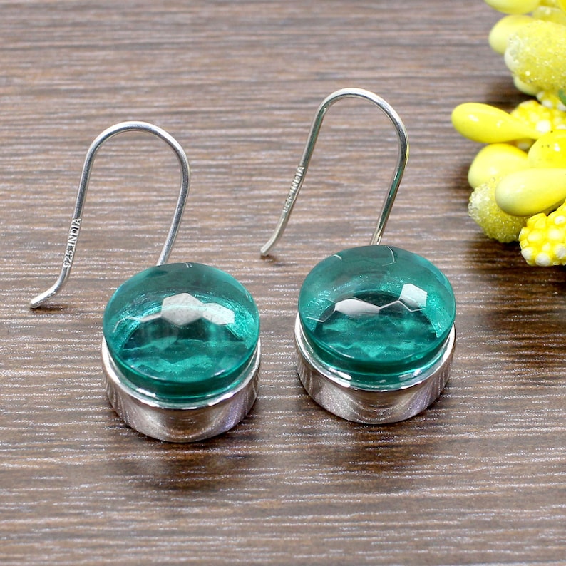 Apatite Hydro Gemstone Jewelry Set Statement Apatite Ring 925 Sterling Silver Dangle Earrings Apatite Necklace