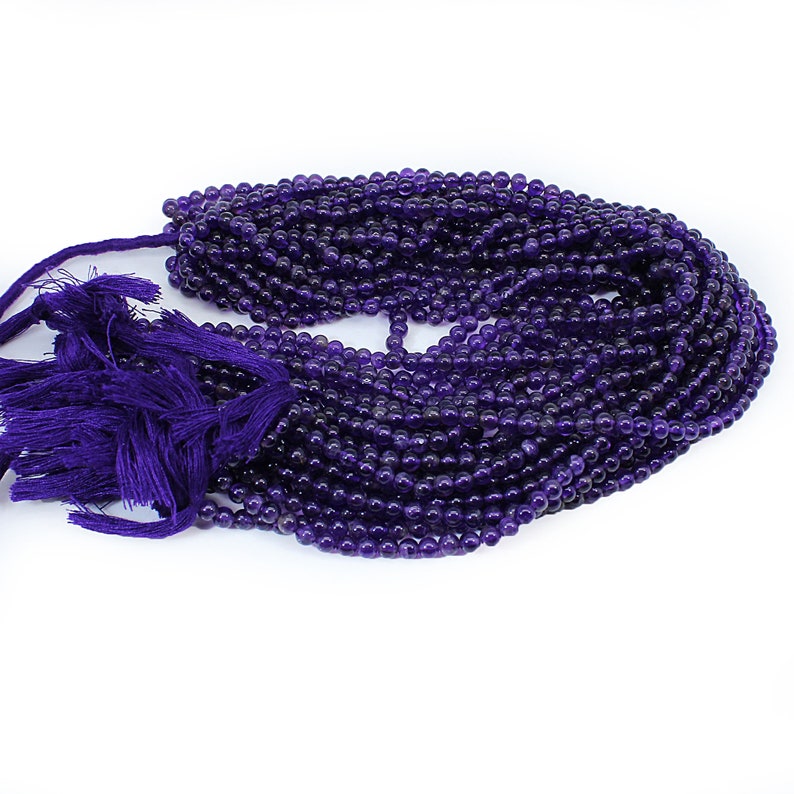 13 INCH Strand Round Smooth Beads For Jewelry Making Natural Amethyst Semi Precious Stone Beads