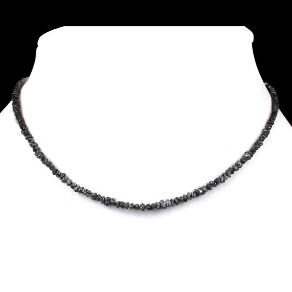 925 Sterling Silver Beads Necklace Black Raw Diamond Beads, Black Rough Uncut Diamond 2-3 MM Beads, Beautiful Necklace Jewelry