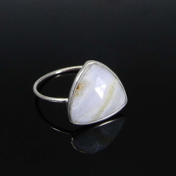 LARGE 1 58 Blue Lace Agate Statement Ring Oval .925 Sterling Silver Size 9 14