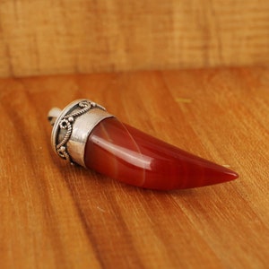 Red Sardonyx Italian Horn Pendant, Vintage Gemstone Pendant, 925 Silver Pendant, Solid Pendant Jewelry, Horn Pendant