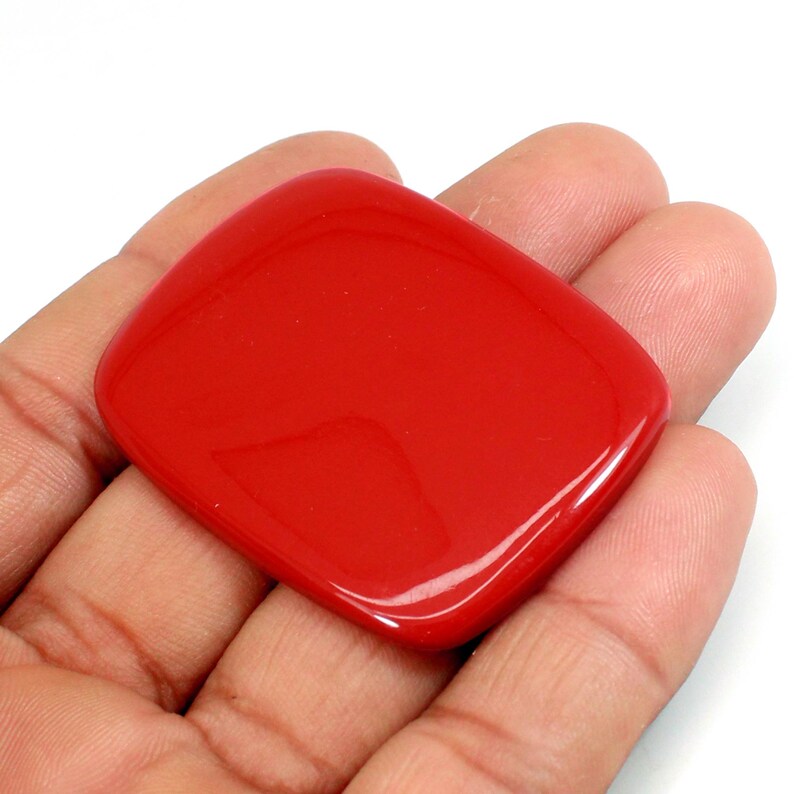 51x39mm Big Size Rectangle Cushion Cabochon High Polished Loose Gemstone For Jewelry Making Red Coral Lab Created