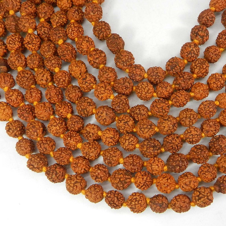 Mala Hand Knotted Size 8mm 41 Inch Meditation Yoga Mala 5 Mukhi Rudraksha Mala Buddha Prayer Nepali Rudraksha Japa Seed Beads Strand