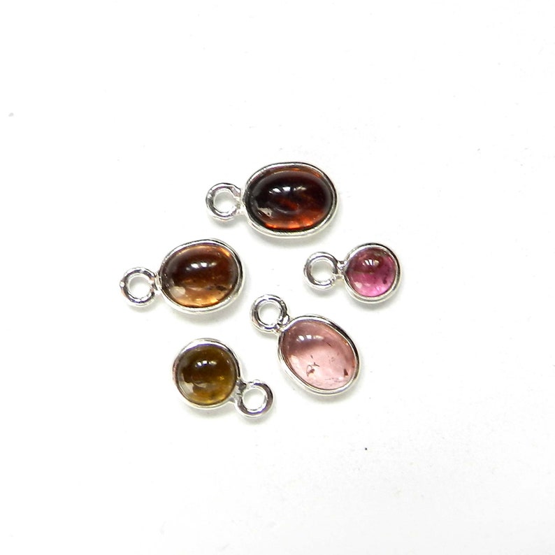 Multi Tourmaline 925 Sterling Silver Bezel Charm 5pcs