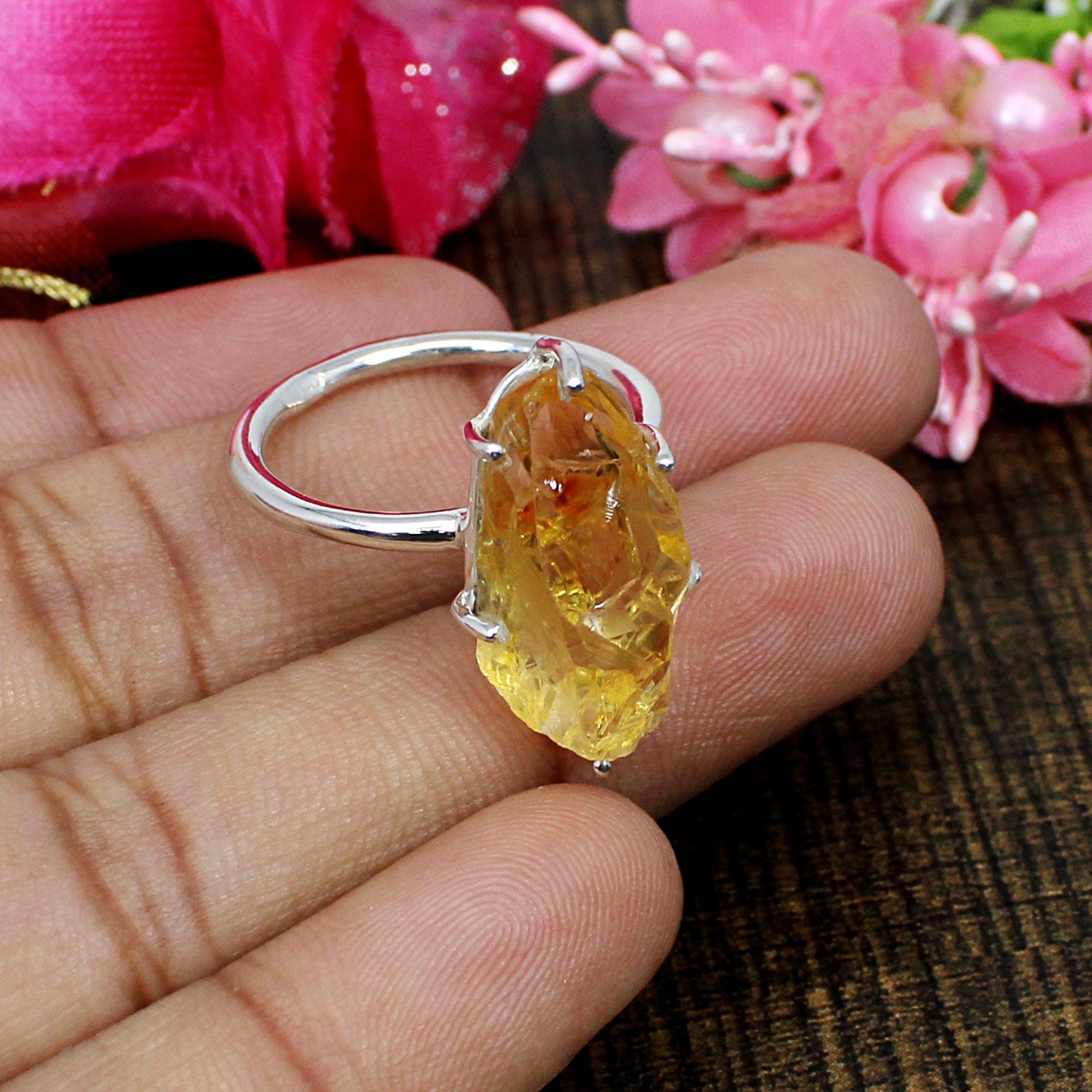 12 X 10MM Color Stone Birthstone Ring Diamond & Citrine Ring Set In Sterling Silver