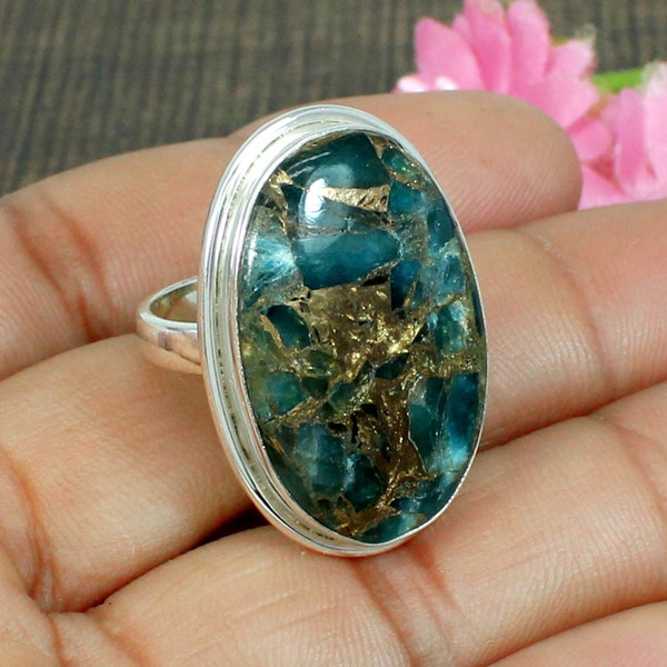 Mohave Amazonit Kupfer Türkis Ring, 925 Sterling Silber Ring, Geschenk für sie, Versprechen Ring, stapelbarer Ring, Türkis Ring