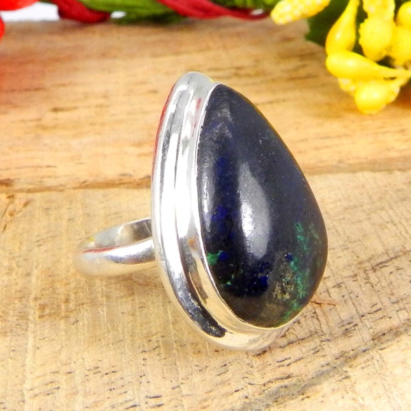 Bague azurite, bague en argent, bague avec pierres précieuses, bague en argent sterling 925, bague simple, bijoux en pierres précieuses, bijoux faits main, alliance