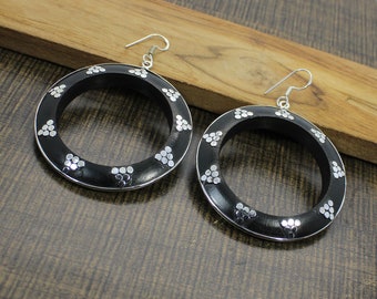 EBONY WOOD Earrings - 925 Sterling Silver Earrings - Handmade Earrings - Black Hoop Earrings - Goth Jewelry