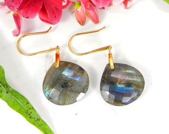 Grey Labradorite Earrings - 925 Silver Dangle Earrings - Handmade Silver Earrings Pair - Labradorite Jewelry