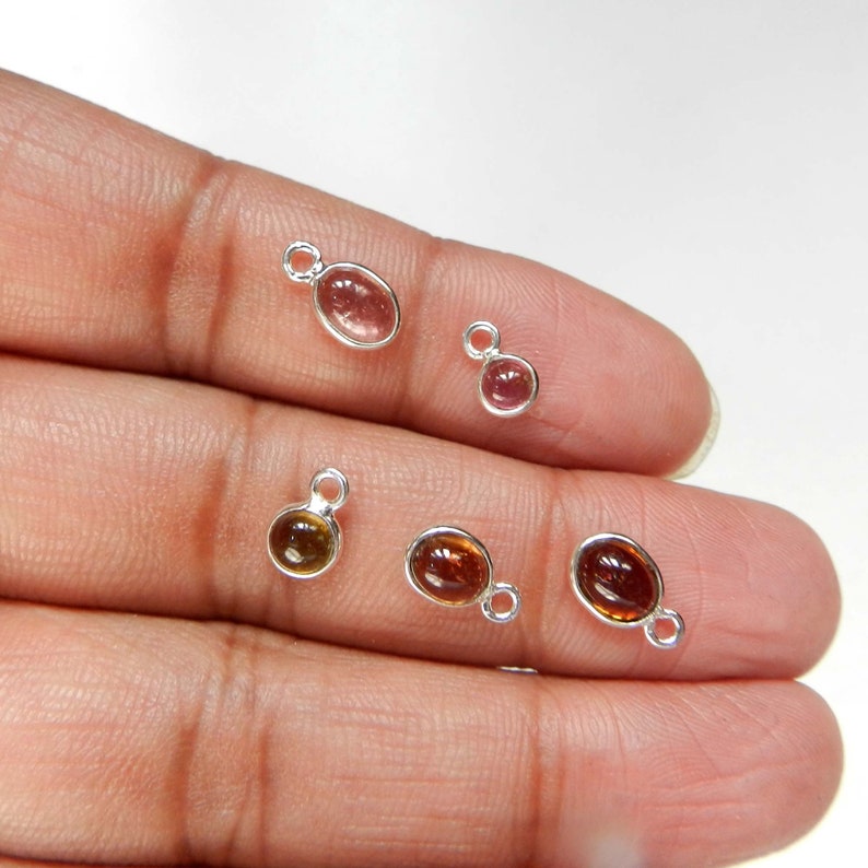 Multi Tourmaline 925 Sterling Silver Bezel Charm 5pcs